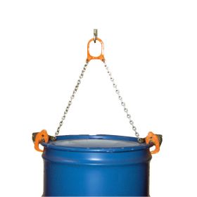 Chain drum lifter features a spring-loaded latch for optimum drum grip.